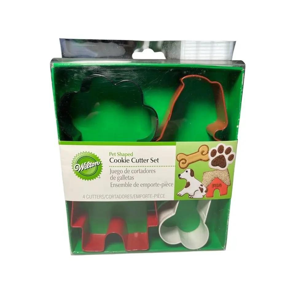 Wilton Pet Shaped Cookie Cutters Dog, Bone, Paw, Doghouse Set of 4
